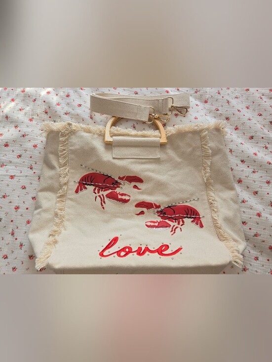 Topshop Handbags - Vintage Topshop Canvas Tote With Beaded Lobsters NWOT